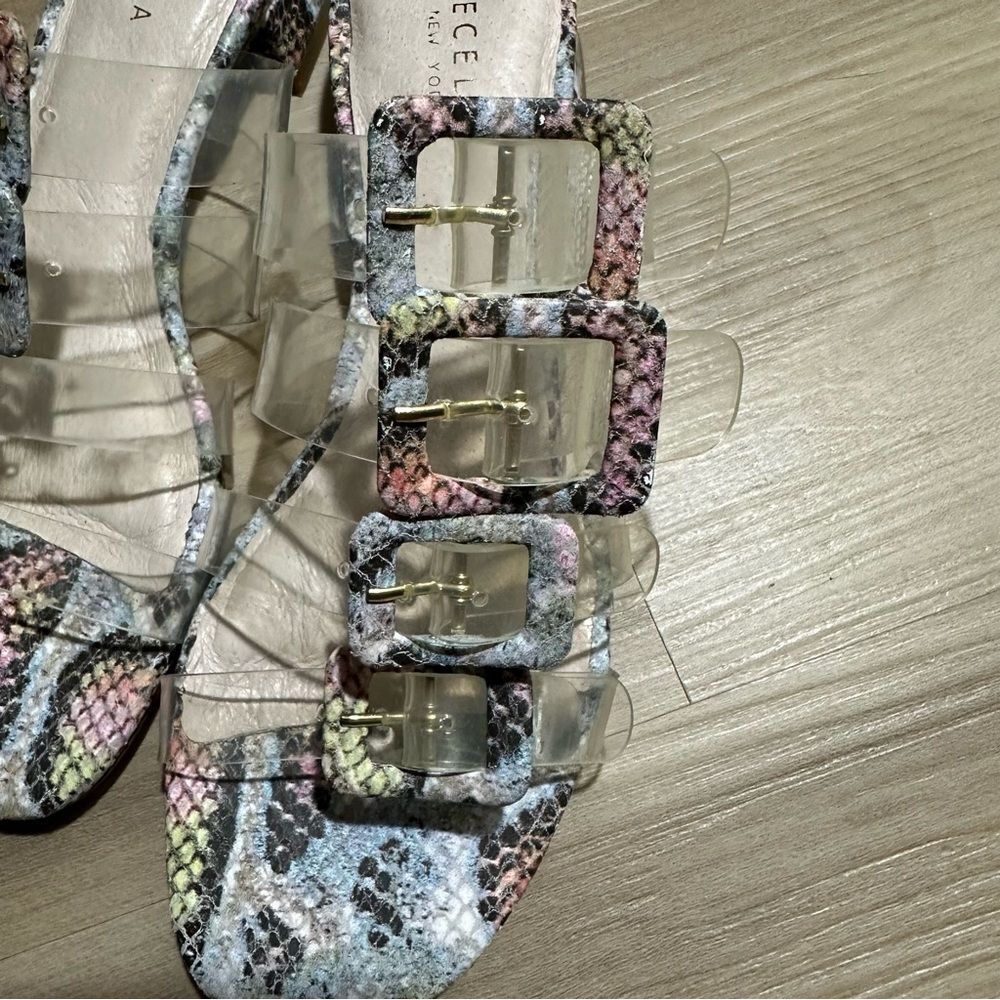 Cecelia New York Lincoln Clear Strap Snake Print Buckle Slide Sandals 7.5 - Picture 6 of 15